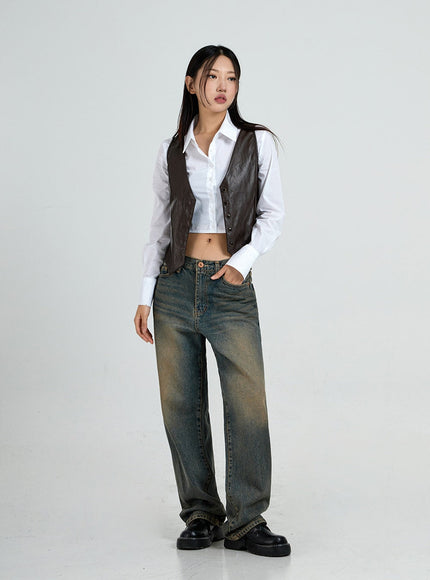 Vintage Washing Wide Denim Pants CO13