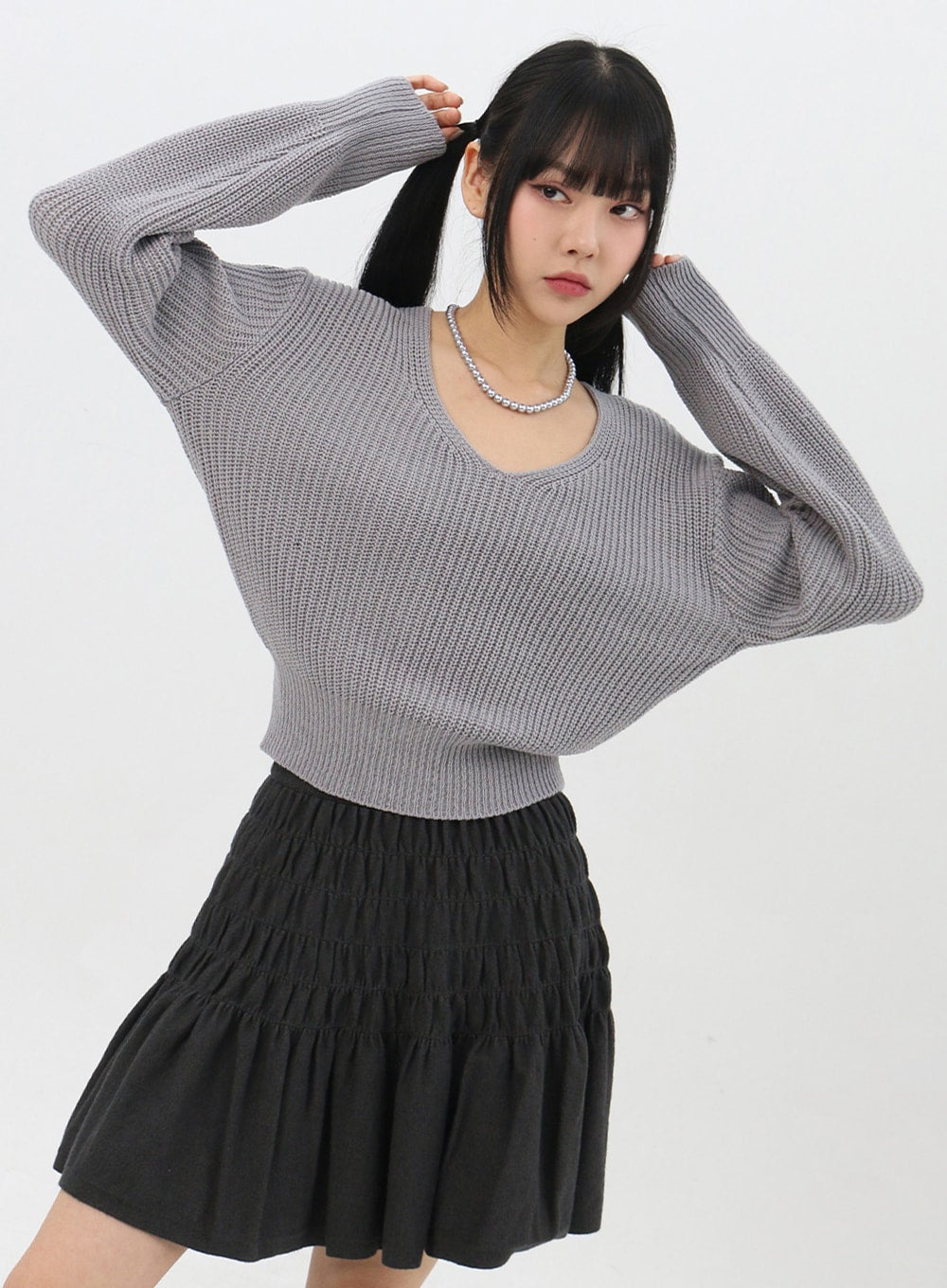 Ribbed V-Neck Knit Top IN310