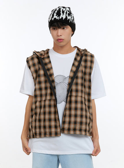 mens-checkered-zip-up-hooded-vest-ig416