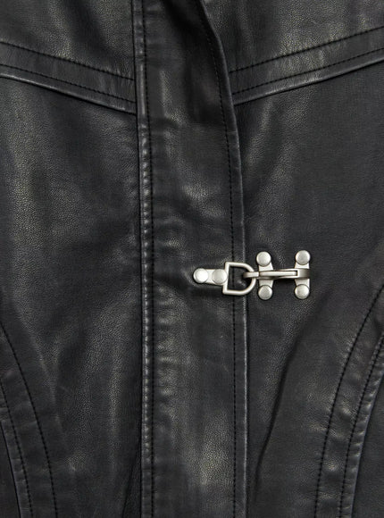 Men's Faux Leather Toggle Buckle Jacket IO517