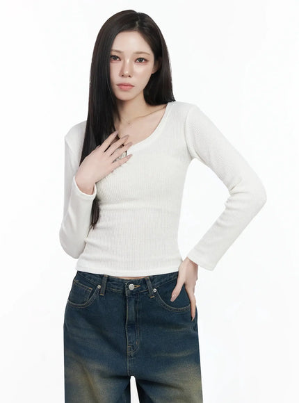 Simple Ribbed Round Neck Top IF502