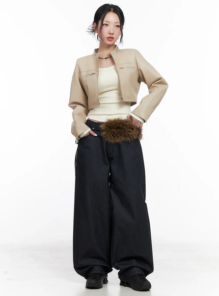 Cropped Faux Leather Jacket CN514