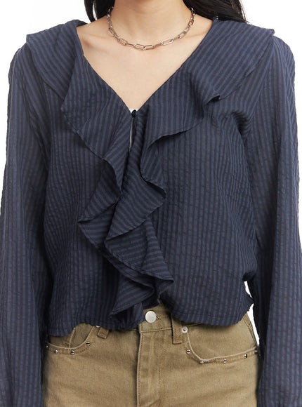 ruffle-v-neck-stripe-blouse-top-ca503