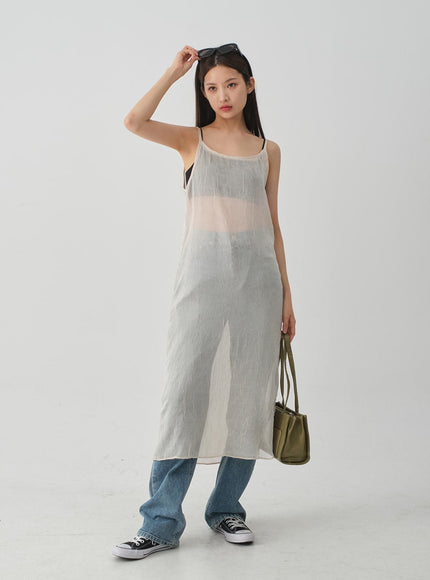 Wrinkle Sheer Cami Maxi Dress CJ08