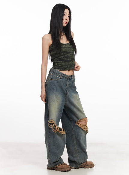 Rachael Distressed Wide-Leg Jeans CA514