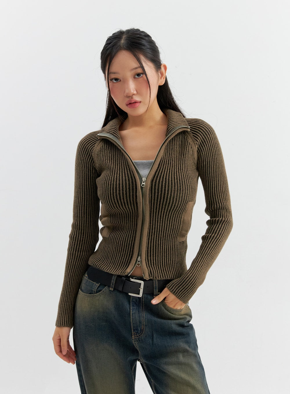 Ribbed zip 2024 up