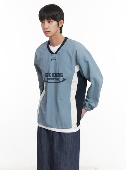 Men's V-Neck Windbreaker Sweatshirt (Light Blue) IM518