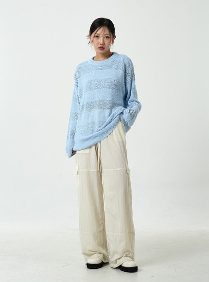 Drawstring Waist Wide Cargo Pants CU13