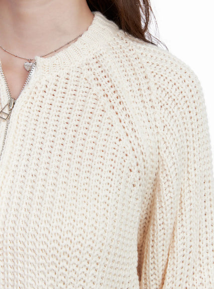 Waffle Knit Zip Up Cardigan CG520