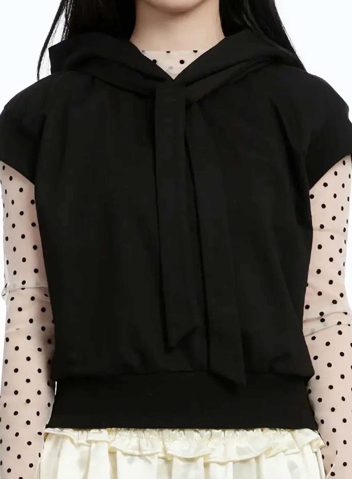 ribbon-detail-short-sleeve-hoodie-im519