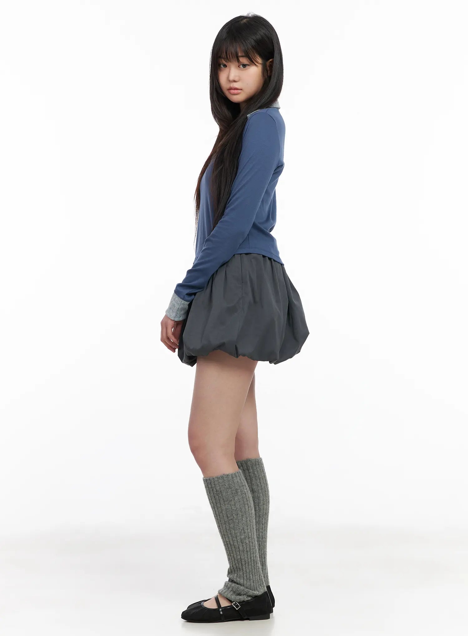 Two-Tone Collar Floral Long Sleeve Tee CM513