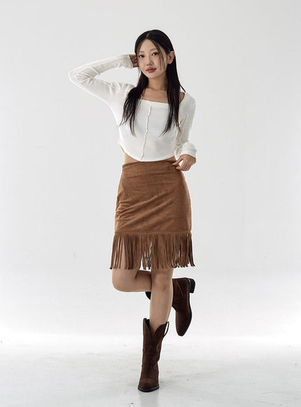 Square Neck Crop Long Sleeve Shirt CG16