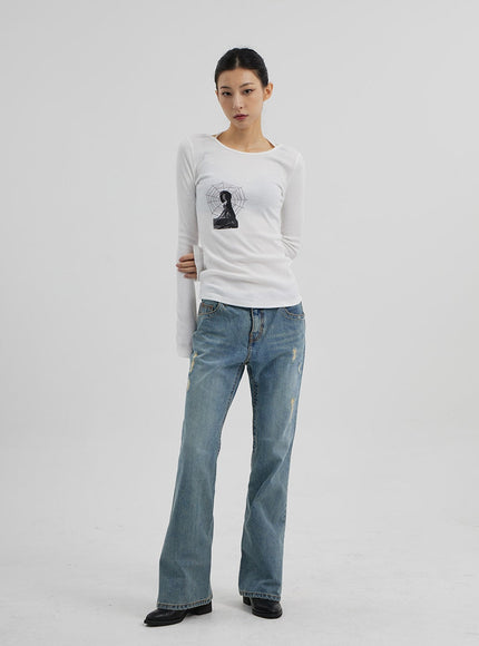 Graphic Ribbed Knit Top CF309