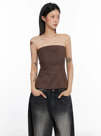 Faux Suede Tube Top IS508