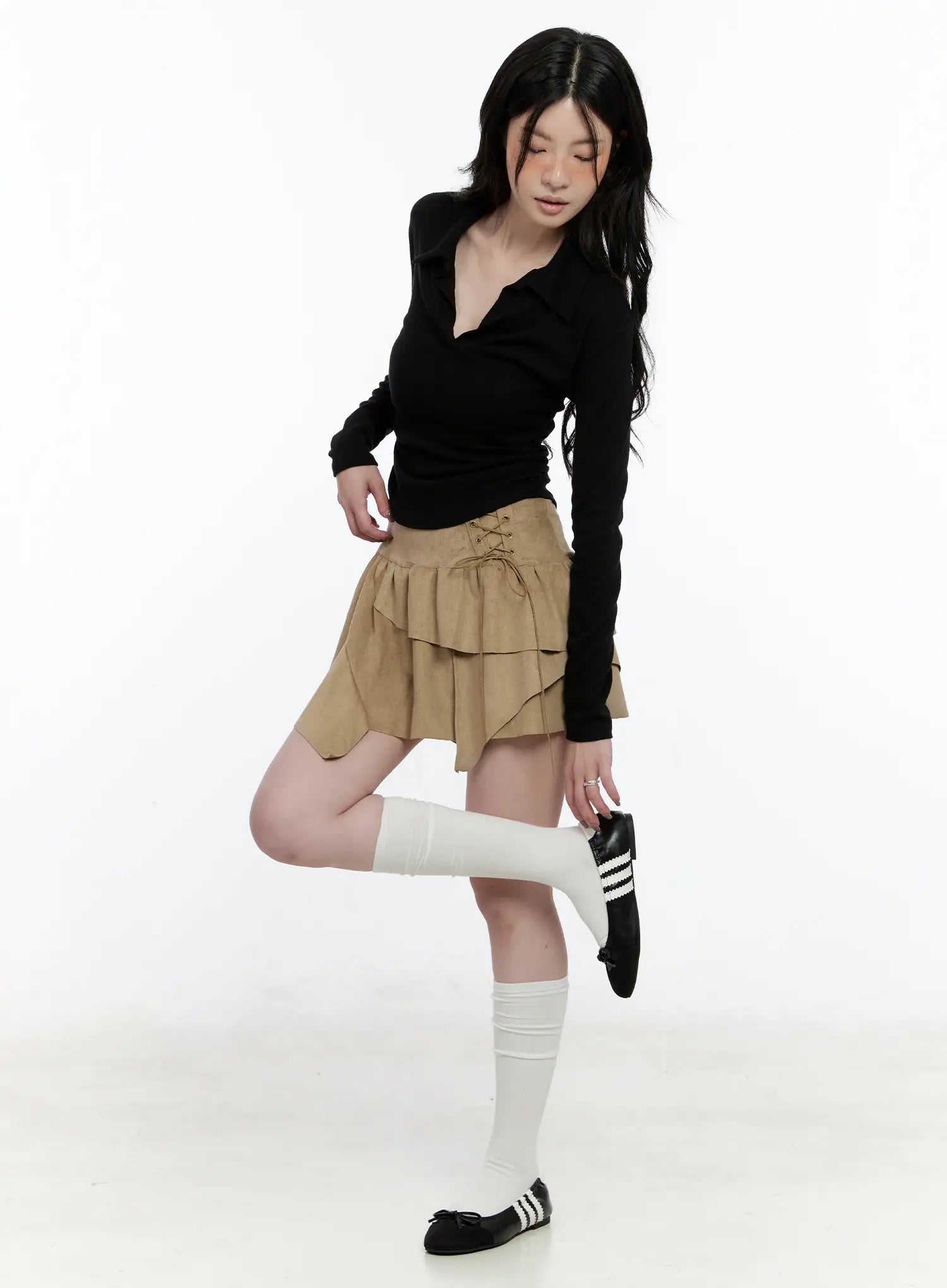 asymmetric-suede-string-tie-skirt-cn517
