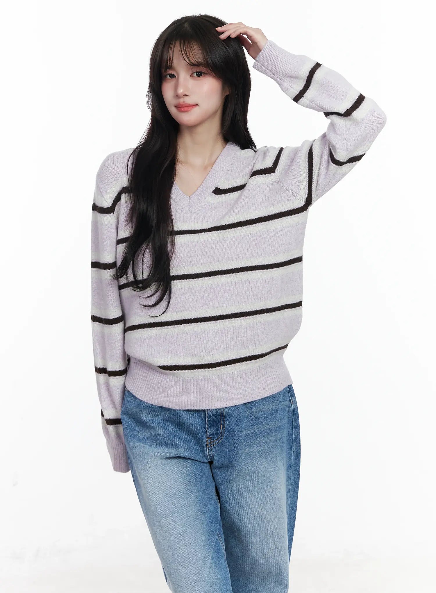 striped-v-neck-knit-sweater-ij529