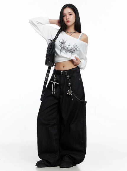 Lea Cross-Patch Baggy Jeans IS525