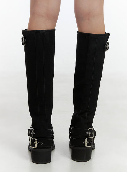 buckle-embellished-faux-leather-boots-co410