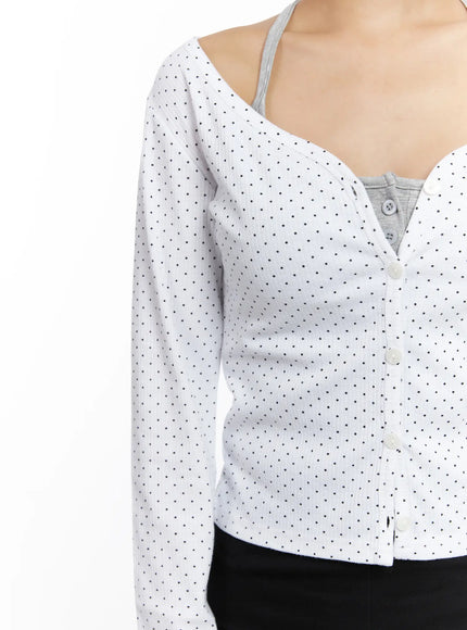 ribbed-polka-dot-v-neck-cardigan-cm525