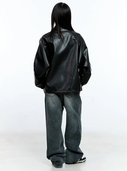 Two-Tone Faux Leather Jacket CG511