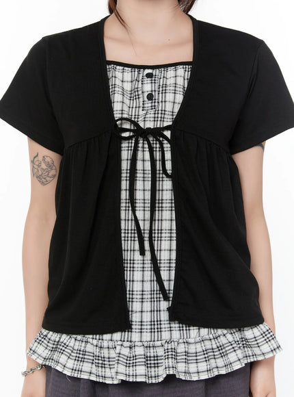 layered-check-frill-sleeve-top-cy515