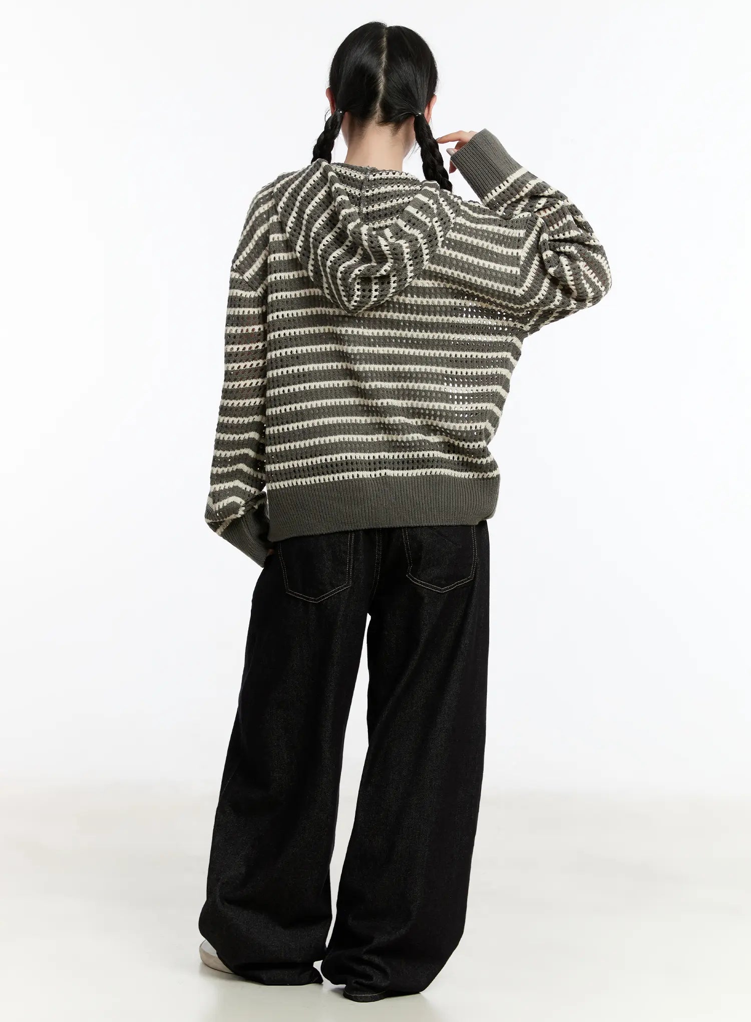 Striped Knit Hooded Cardigan CM511