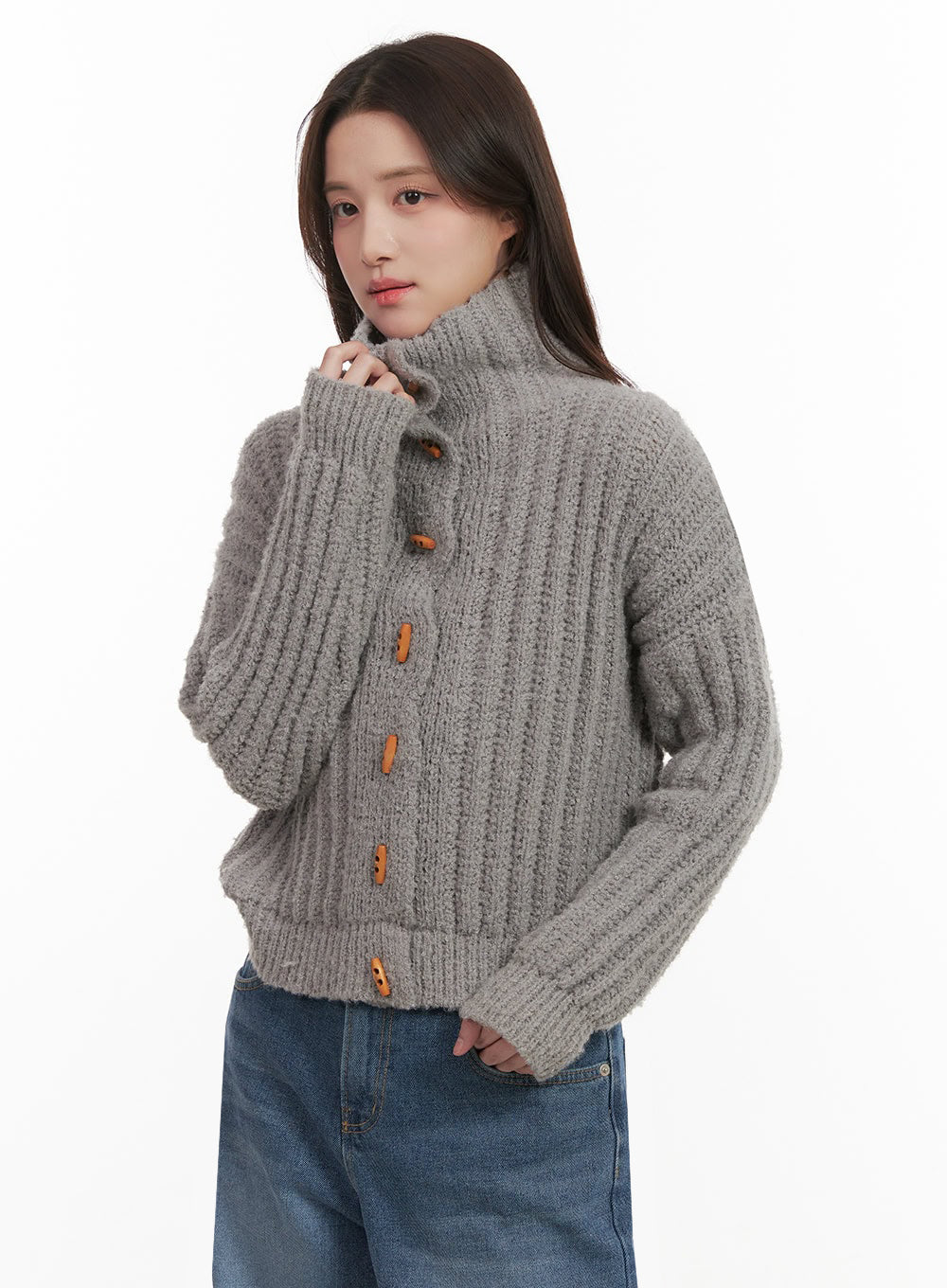 Cozy Antler-Buttoned Knit Cardigan IJ510