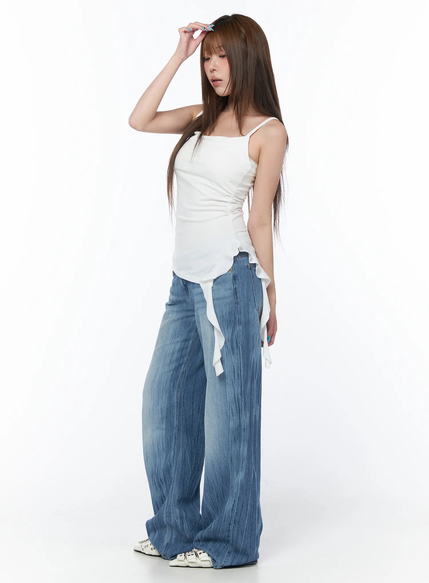 asymmetrical-ruched-sleeveless-top-cy529