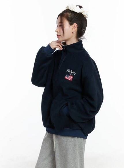 Oversized Quarter-Zip Fleece Pullover CN518
