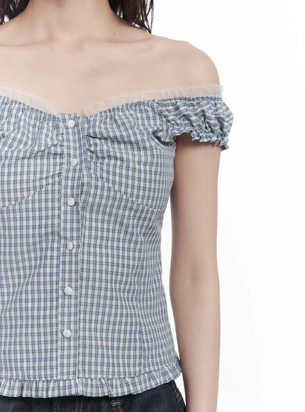 plaid-frill-off-shoulder-top-cu519