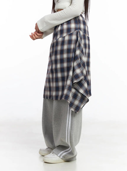 Asymmetric Plaid Midi Skirt CF506