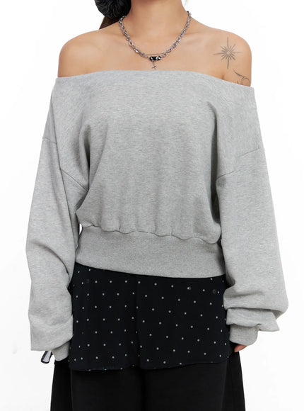 Off-Shoulder Boat Neck Sweatshirt CS524