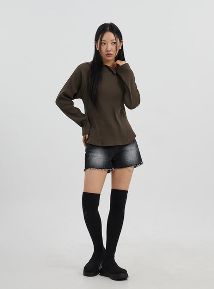 Side Button Detail Knit Hoodie CJ318