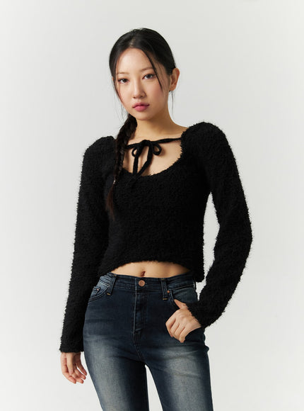 faux-fur-cropped-sweater-with-high-collar-ribbon-cd301