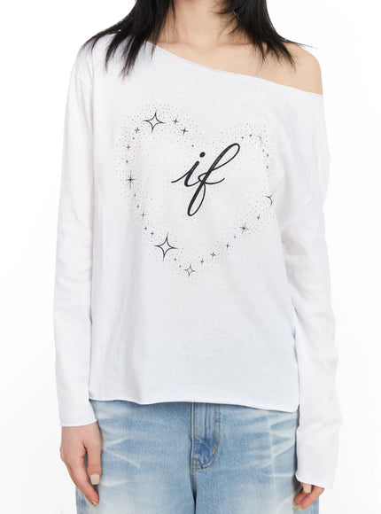 Off-Shoulder Graphic Long Sleeve Top CF526