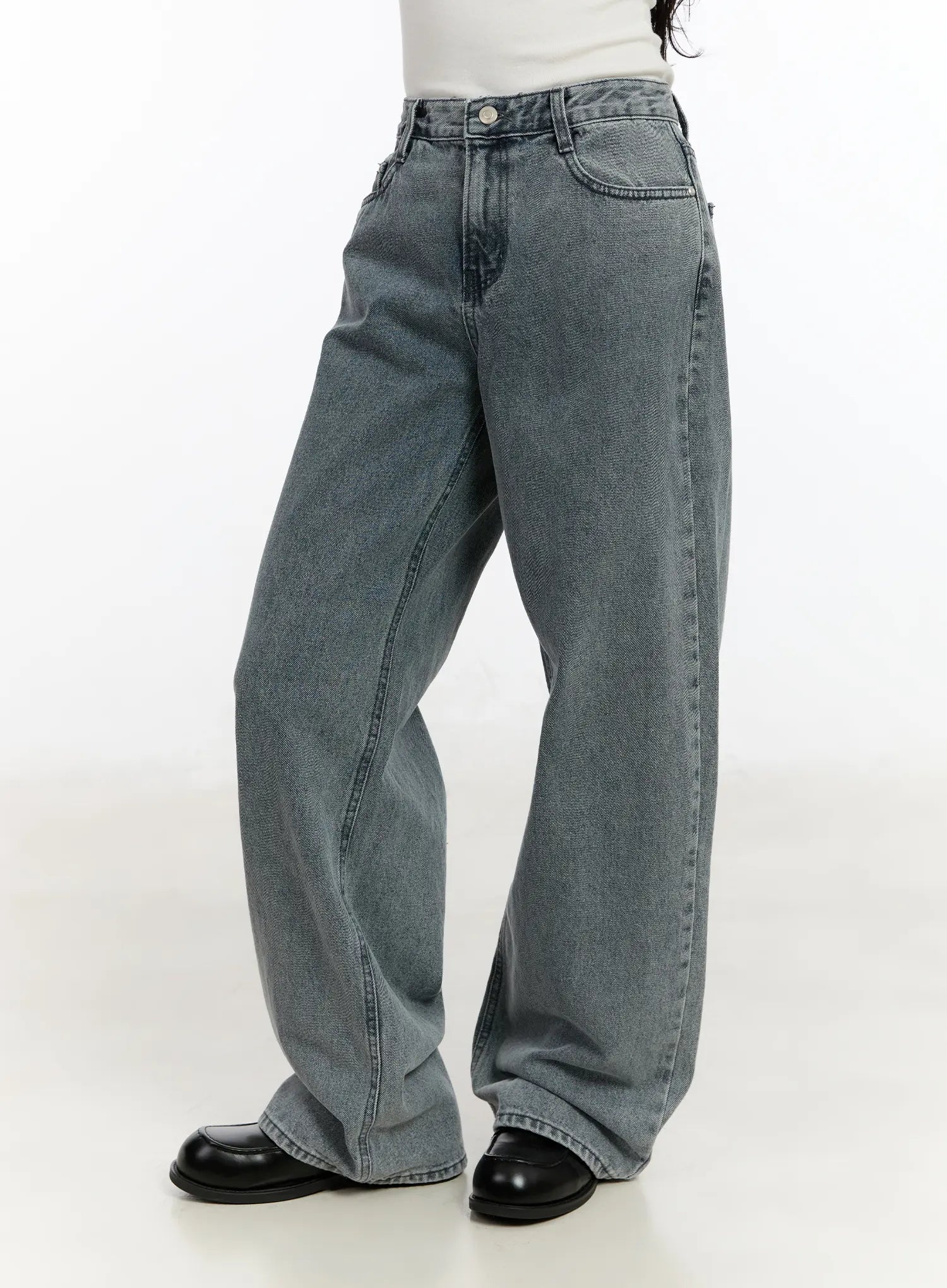 Ysabelle Gray Washed Wide Leg Jeans CM510
