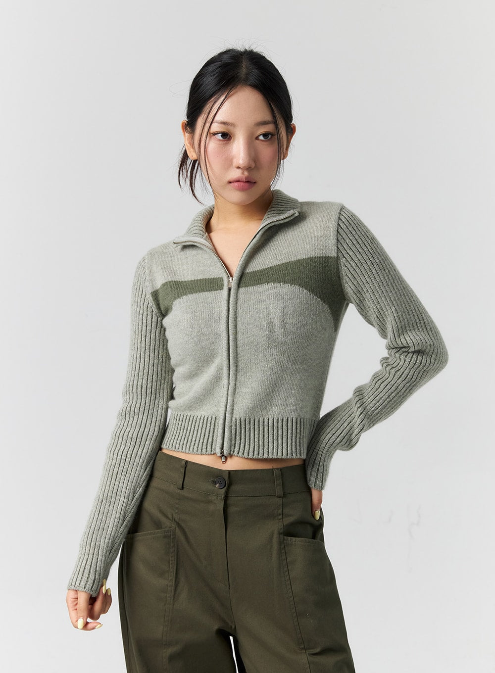 Wool Blend Zip-Up Knit Sweater CS303