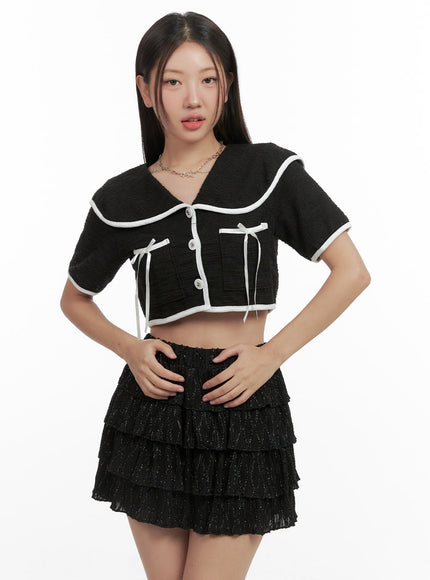 collared-short-sleeve-ribbon-jacket-og407