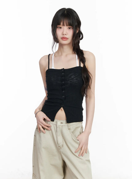Ribbed Buttoned Tank Top CM526