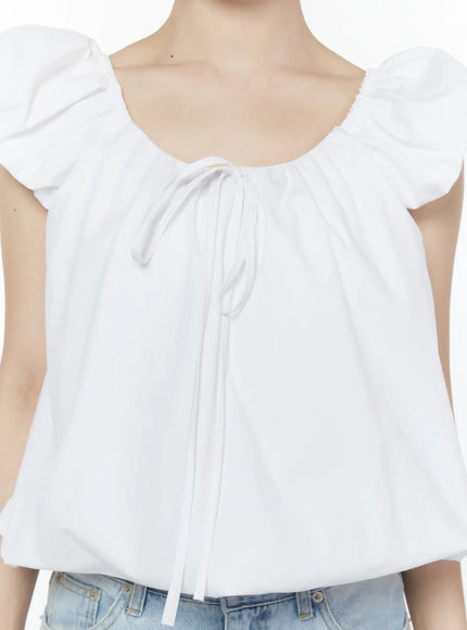 puff-sleeve-tie-front-blouse-iy511