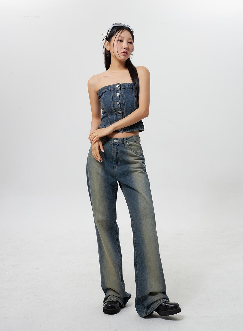 denim-button-tube-top-cy323