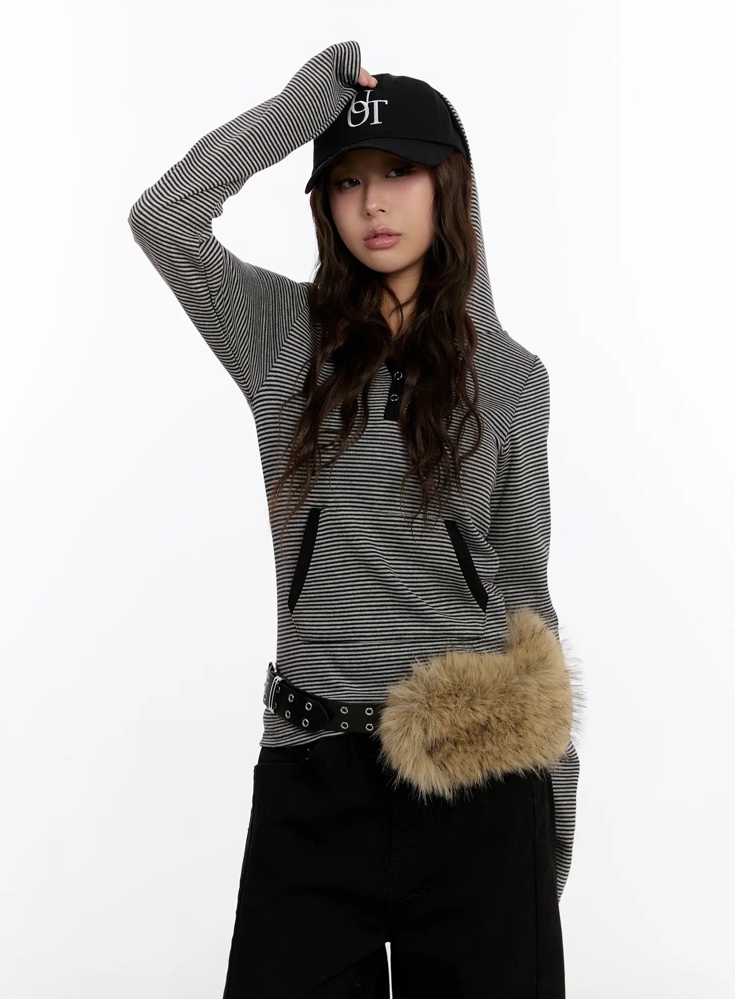 striped-button-slim-hoodie-cn527