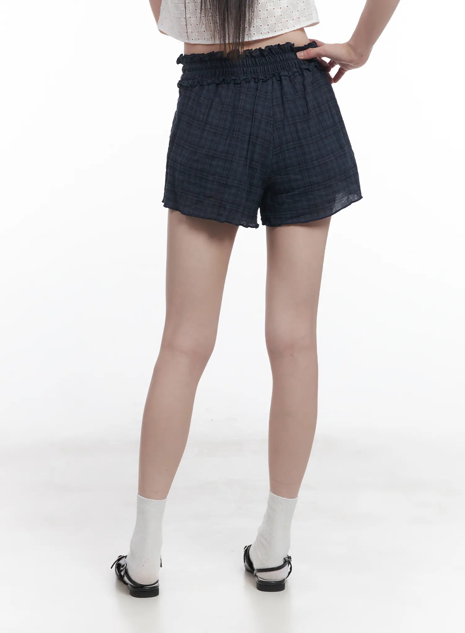plaid-print-frilly-shorts-cu518