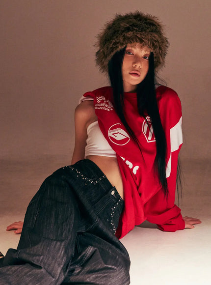 Oversized Graphic Jersey Sweatshirt CS509