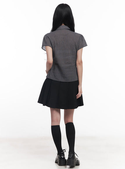 checkered-puff-button-blouse-top-cy526