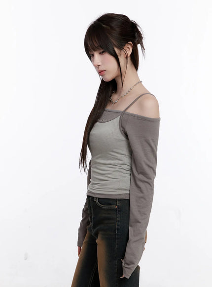 Off-Shoulder Layered Long Sleeve Top CO501