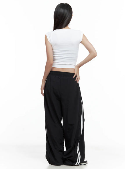 striped-wide-leg-nylon-track-pants-cl509