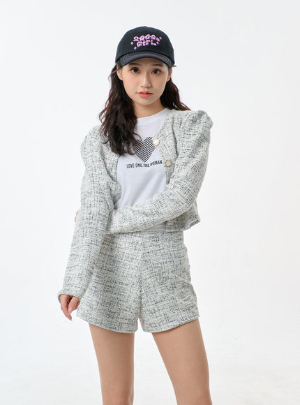 Ensemble cardigan court et short en tweed BF301