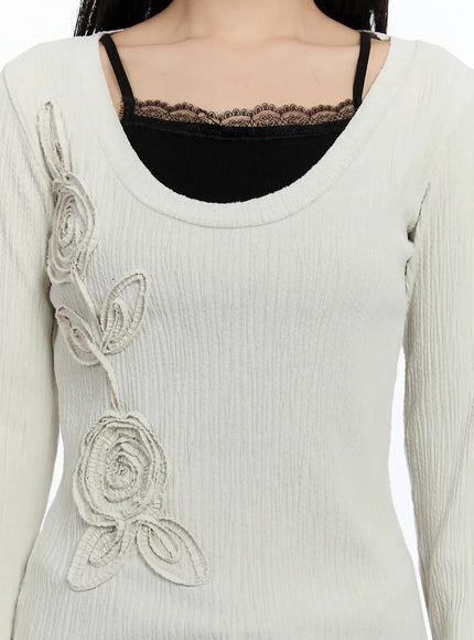 Two-Way Flower Ribbed Top IM509