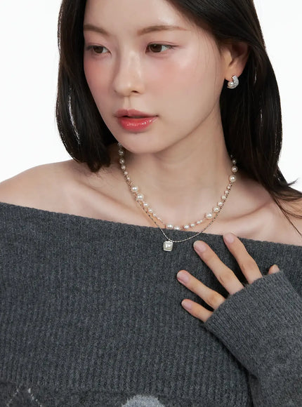 Faux-Pearl Layered Necklace  IN510